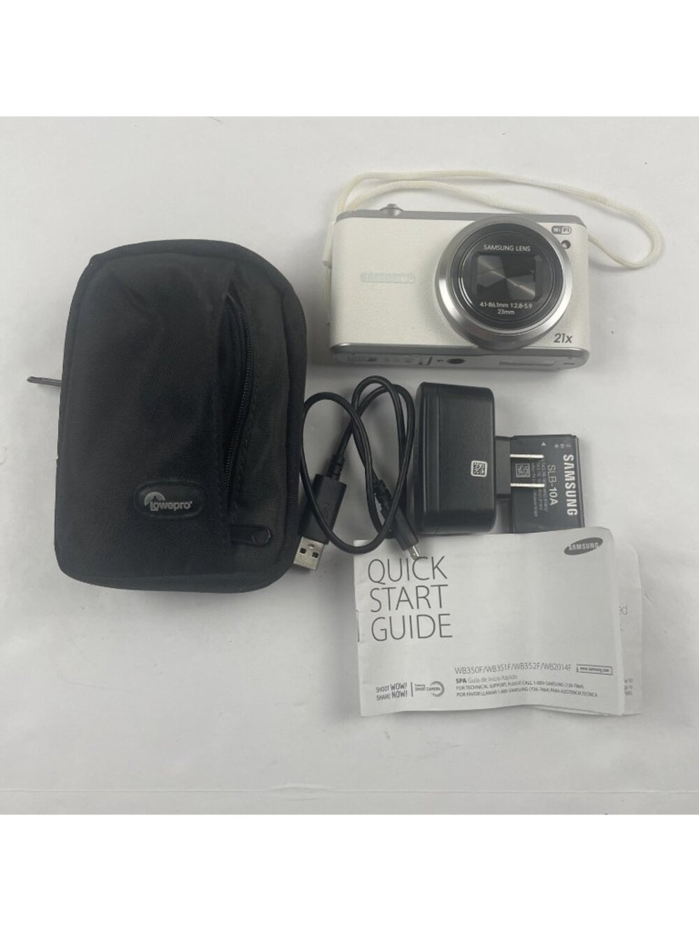 Samsung WB350F 16MP Wi-Fi Smart Camera Bundle 21X Optical 3”LED White